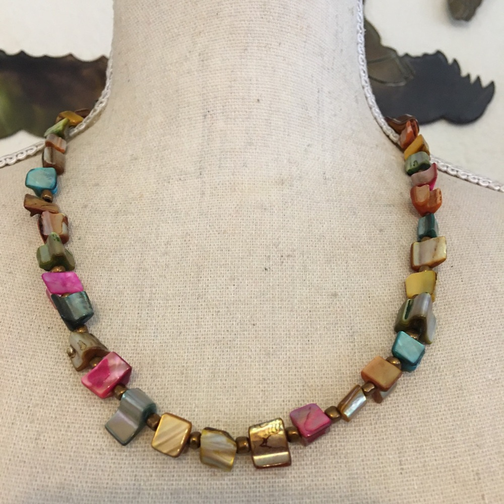 Vintage multi tone abalone shell necklace